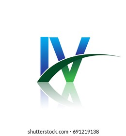 initial letter IV logotype company name colored blue and green swoosh design. vector logo for business and company identity.

