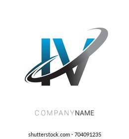 initial letter IV logotype company name colored blue and grey swoosh design. logo design for business and company identity.