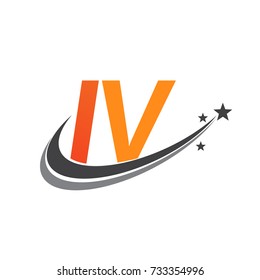 initial letter IV logotype company name colored orange and grey swoosh star design. vector logo for business and company identity.