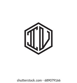 Initial letter IV, minimalist line art monogram hexagon logo, black color