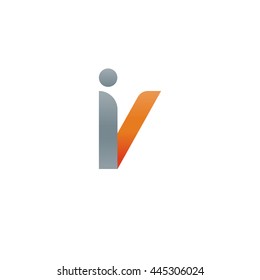 initial letter iv modern linked circle round lowercase logo orange gray