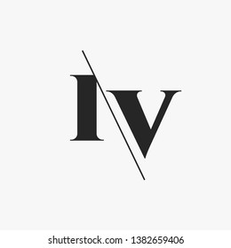 Initial Letter IV Monogram Sliced. Modern logo template isolated on gray background