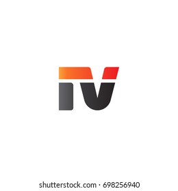 Initial letter IV, straight linked line bold logo, gradient fire red black colors