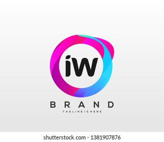 Initial letter IW logo with colorful circle background, letter combination logo design for creative industry, web, business and company. - Vector