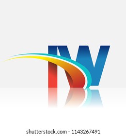 initial letter IW logotype company name colored red and blue and swoosh design. vector logo for business and company identity.
