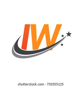initial letter IW logotype company name colored orange and grey swoosh star design. vector logo for business and company identity.