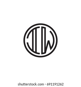 Initial letter IW, minimalist line art monogram circle logo, black color