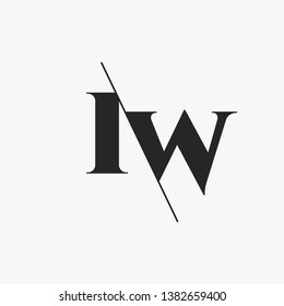 Initial Letter IW Monogram Sliced. Modern logo template isolated on gray background