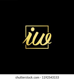 Initial letter IW WI minimalist art monogram shape logo, gold color on black background