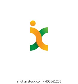 initial letter ix linked round lowercase logo orange green