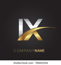 initial letter IX logotype company name colored gold and silver swoosh design. isolated on black background.