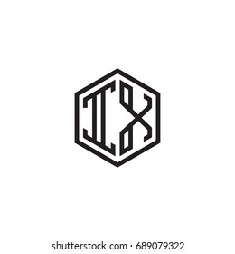 Initial letter IX, minimalist line art monogram hexagon logo, black color