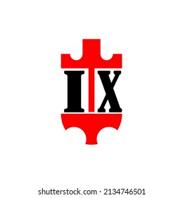 Initial letter IX red crown shield simple logo. Minimal and unique.