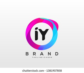 Initial letter IY logo with colorful circle background, letter combination logo design for creative industry, web, business and company. - Vector