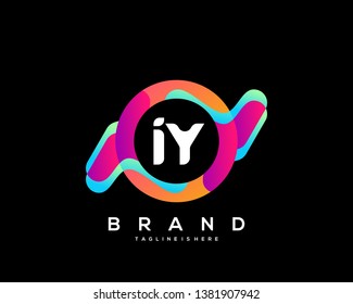 Initial letter IY logo with colorful circle background, letter combination logo design for creative industry, web, business and company. - Vector