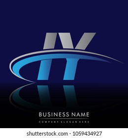 initial letter IY logotype company name colored blue and grey swoosh design. vector logo for business and company identity.