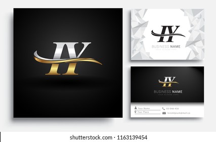 initial letter IY logotype company name colored gold and silver swoosh design. Vector sets for business identity on white background.