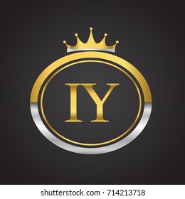 initial letter IY logotype company name with oval shape and crown, gold and silver color. vector logo for business and company identity