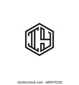 Initial letter IY, minimalist line art monogram hexagon logo, black color
