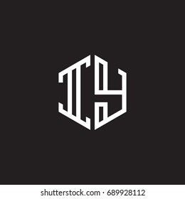 Initial letter IY, minimalist line art monogram hexagon shape logo, white color on black background