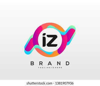 Initial letter IZ logo with colorful circle background, letter combination logo design for creative industry, web, business and company. - Vector