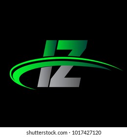 initial letter IZ logotype company name colored green and black swoosh design. vector logo for business and company identity.