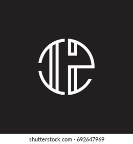 Initial letter IZ, minimalist line art monogram circle shape logo, white color on black background