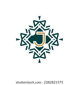 Initial letter J abstract antique pattern emblem decorative logo