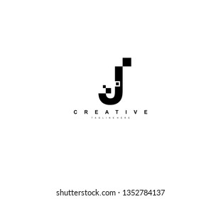 Initial Letter J Abstract Pixel Square Art Minimalist Logo