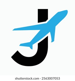 Initial Letter J Airplane Logo Concept For Travel Symbol And Transportation Sign