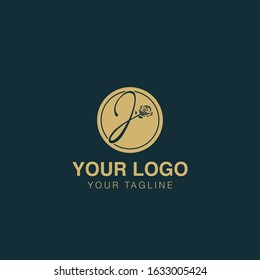 Initial letter J alphabet rose round logo