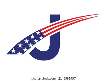 Initial Letter J American Logo for Business, Corporate and Company Sign. USA American Logo on Letter J Vector Template