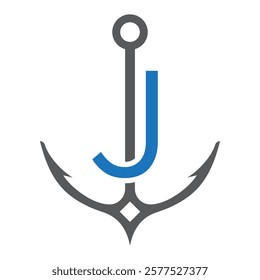 Initial Letter J Anchor Logo Design Concept For Boat, Ship, Yacht, Nautical Transport Symbol