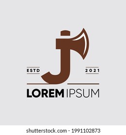 Initial Letter J Axe Logo Design Vector Graphic Icon Illustration 