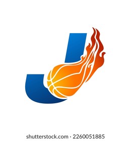 Initial Letter J Basketball Logo Concept with fireball