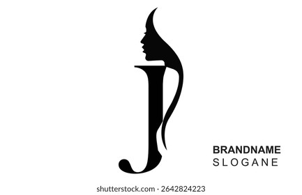 Initial letter J  beauty women face logo design. Unique and luxury feminine vector illustration.