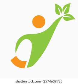 Initial Letter J Bio or Healthcare Logo Design Concept With Human And Green Leaf Symbol