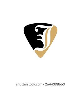 Initial Letter J, Black And Gold Pick Guitar Logo Design