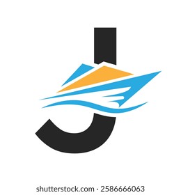 Initial Letter J Boat Logo Concept For Sailor Symbol Vector Template