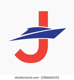 Initial Letter J Boat Logo Concept For Sailor Symbol Vector Template