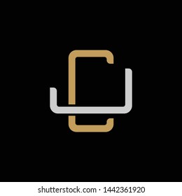 Initial letter J and C, JC, CJ, overlapping interlock logo, monogram line art style, silver gold on black background