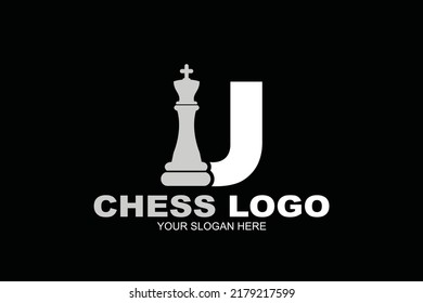 initial Letter J chess king logo