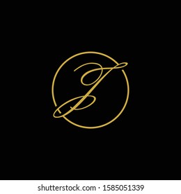 initial letter j circle script logo gold color