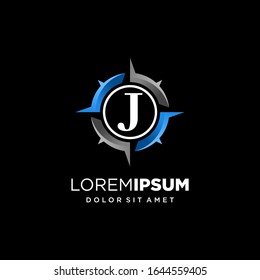 Letra inicial J con diseño de logotipo Compass
