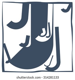 Initial letter J, composed in a square, consisting of contrasty positive and negative spaces
