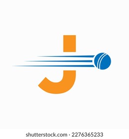 Initial Letter J Cricket Logo Concept With Ball Icon For Cricket Club Symbol