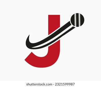 Initial Letter J Cricket Logo Concept With Moving Ball Icon For Cricket Club Symbol. Cricketer Sign