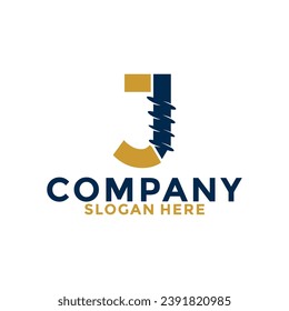 Initial letter J drill logo vector, initial letter with Drill Logo design template