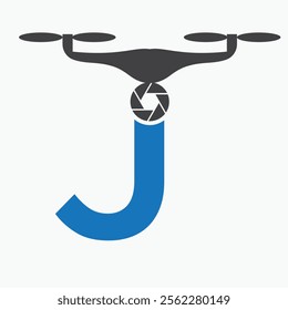 Initial Letter J Drone Logo. Drone Technology Logo Sign Vector Template