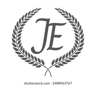 Initial letter J and E, JE monogram logo design with laurel wreath. Luxury calligraphy font.